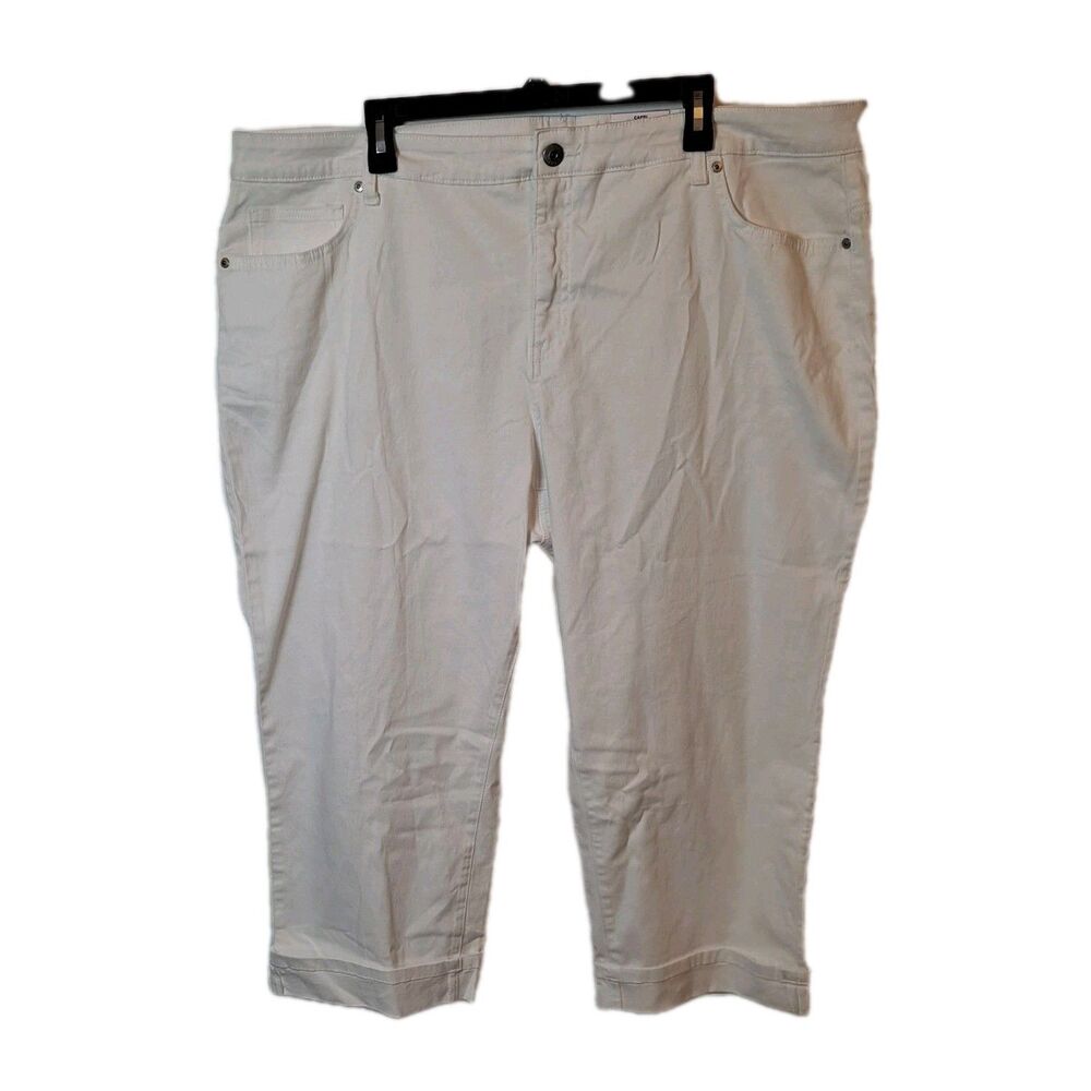 Style & Co Womens Curvy Capri Pants Size 22W White Mid Rise Stretch